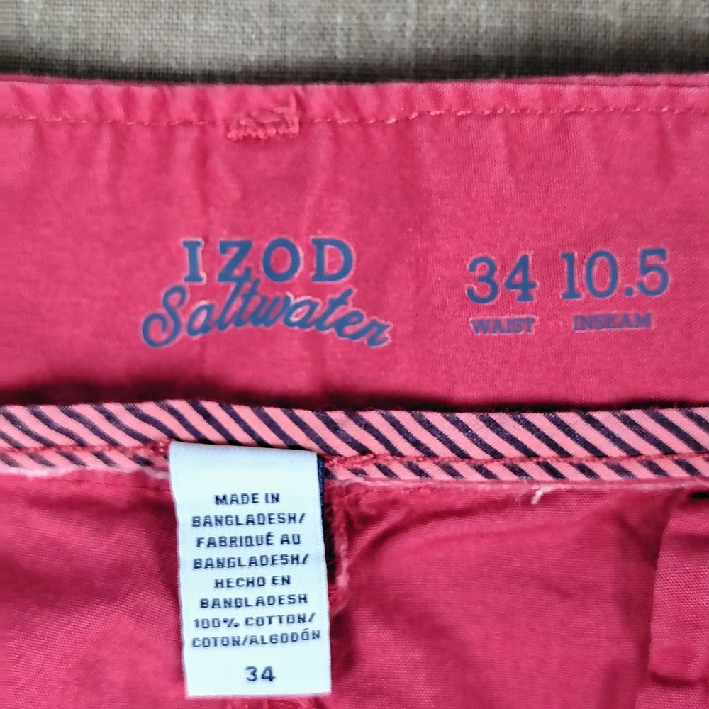 IZOD Mens SZ 34 Saltwater Chino Shorts Pink 100% Cotton Preppy Coastal - Picture 4 of 7